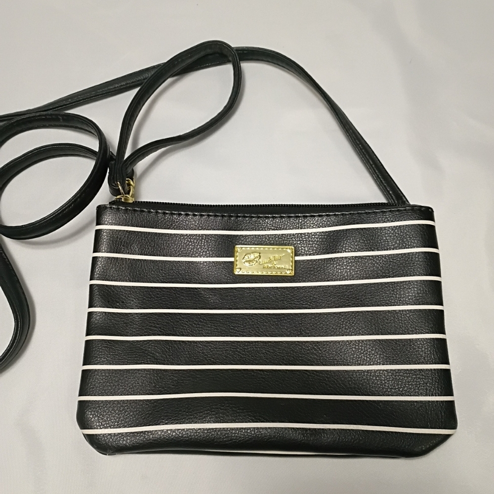 Luv Betsey by Betsey Johnson black and white striped faux leather wristlet Bag